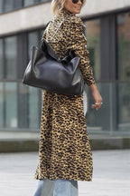 R&B | Leoparden Revers Lockerer Langer Trenchcoat