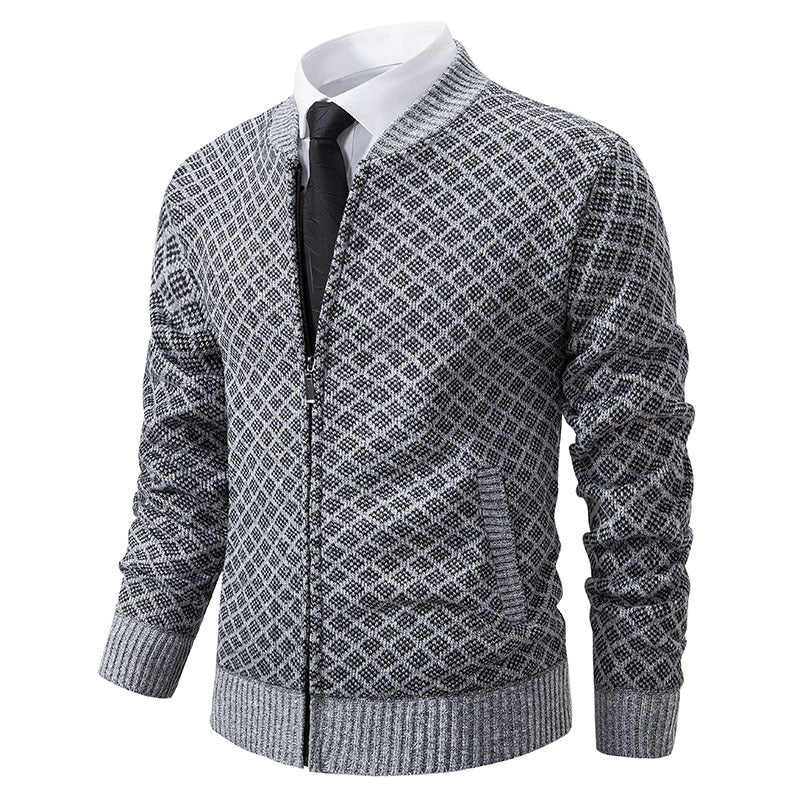 Herren modische Strickjacke mit modernem Zopfmuster und Reißverschluss