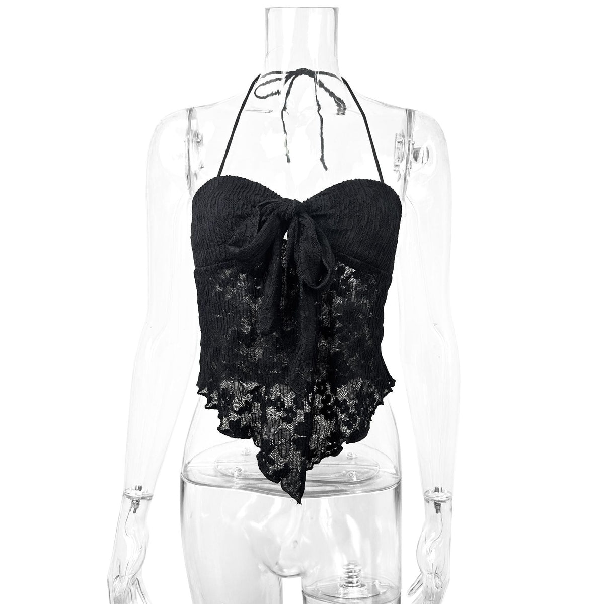 Damen Freizeit Top mit verspieltem Bindand und Spitze