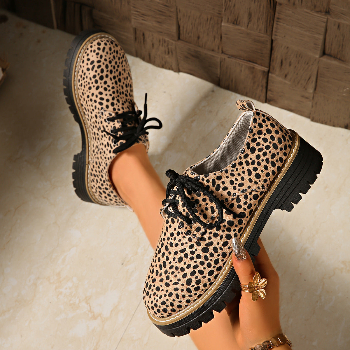 Damen Mode Schnürschuhe mit trendigem Animal-Print und rutschfester Sohle R&B
