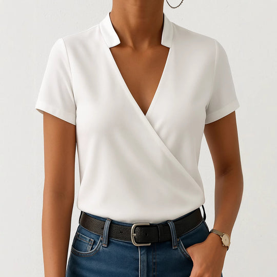 Damen Elegantes Wickeloberteil mit modischem Stehkragen R&B