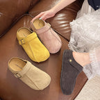 Damen bequeme Clogs aus hochwertigem Wildleder mit verstellbarem Schnallenverschluss R&B