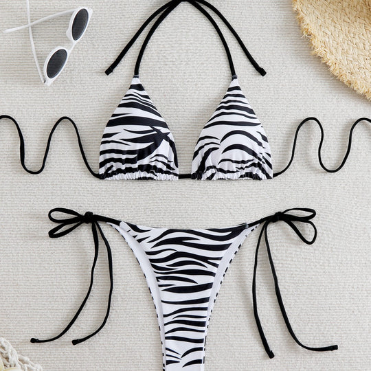 Damen Triangel-Bikini-Set mit verstellbaren Schnürdetails R&B