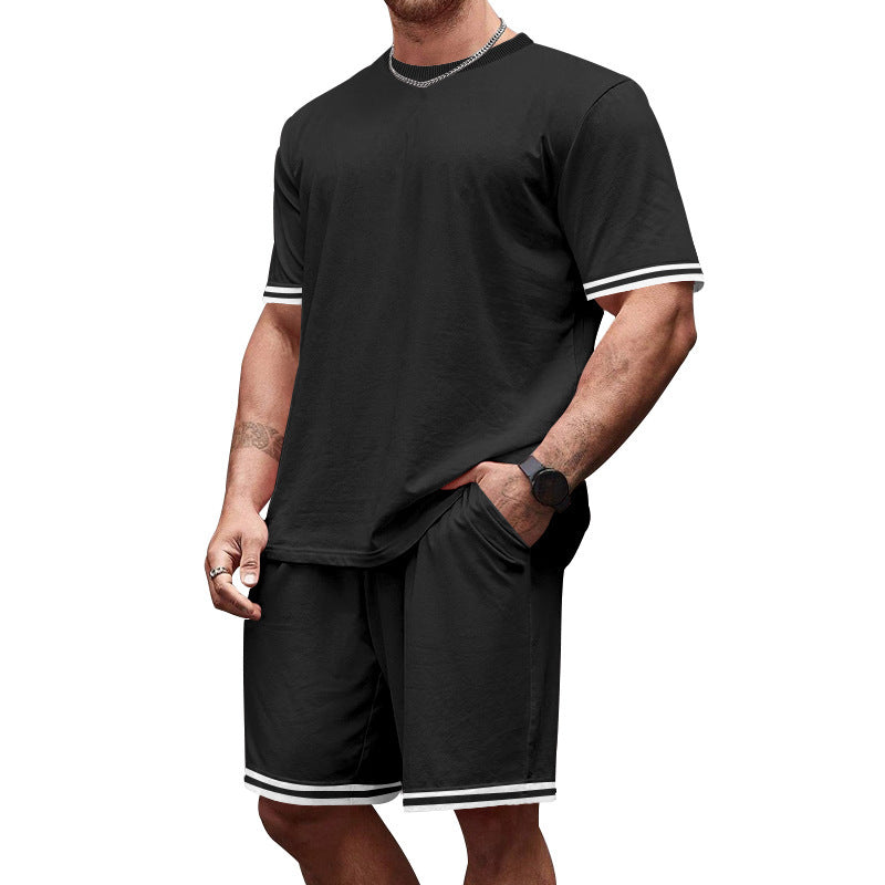 Herren nan sportliches Jersey-Set aus Kurzarmshirt und Bermudashorts mit Kontraststreifen elastischem Bund und Eingrifftaschen R&B