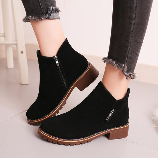 Damen nan knöchelhohe Velourslederimitat-Stiefelette mit robuster Traktorsohle und Komfortabsatz R&B