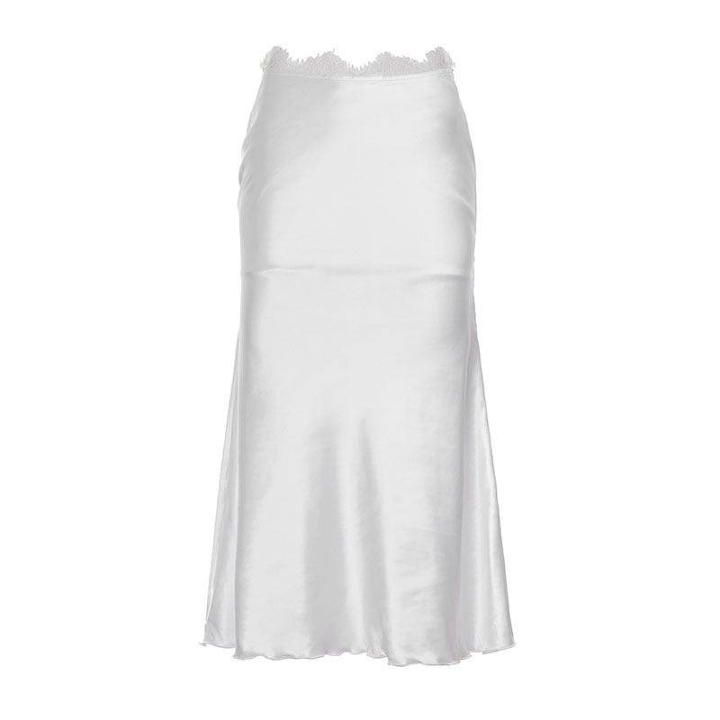 Damen elegantes Satin-Kleid mit feinen Spitzenakzenten R&B