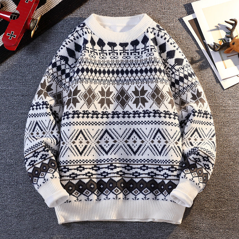 Herren gemusterter Pullover mit winterlichem Design und hohem Kragen R&B