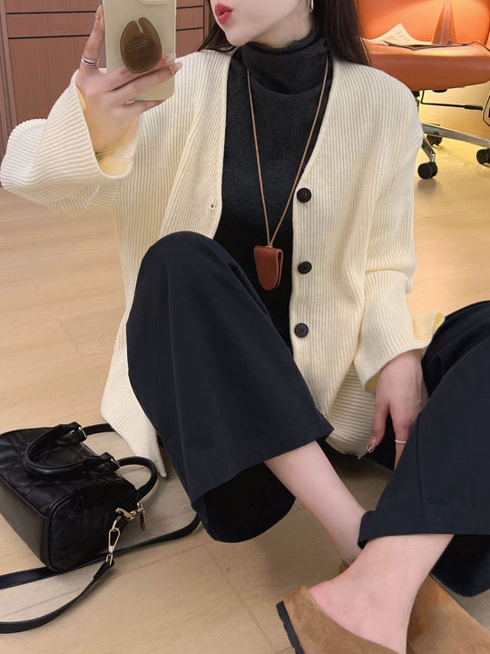 Damen Grob gestrickter Cardigan mit überschnittenen Schultern und Knopfverschluss R&B