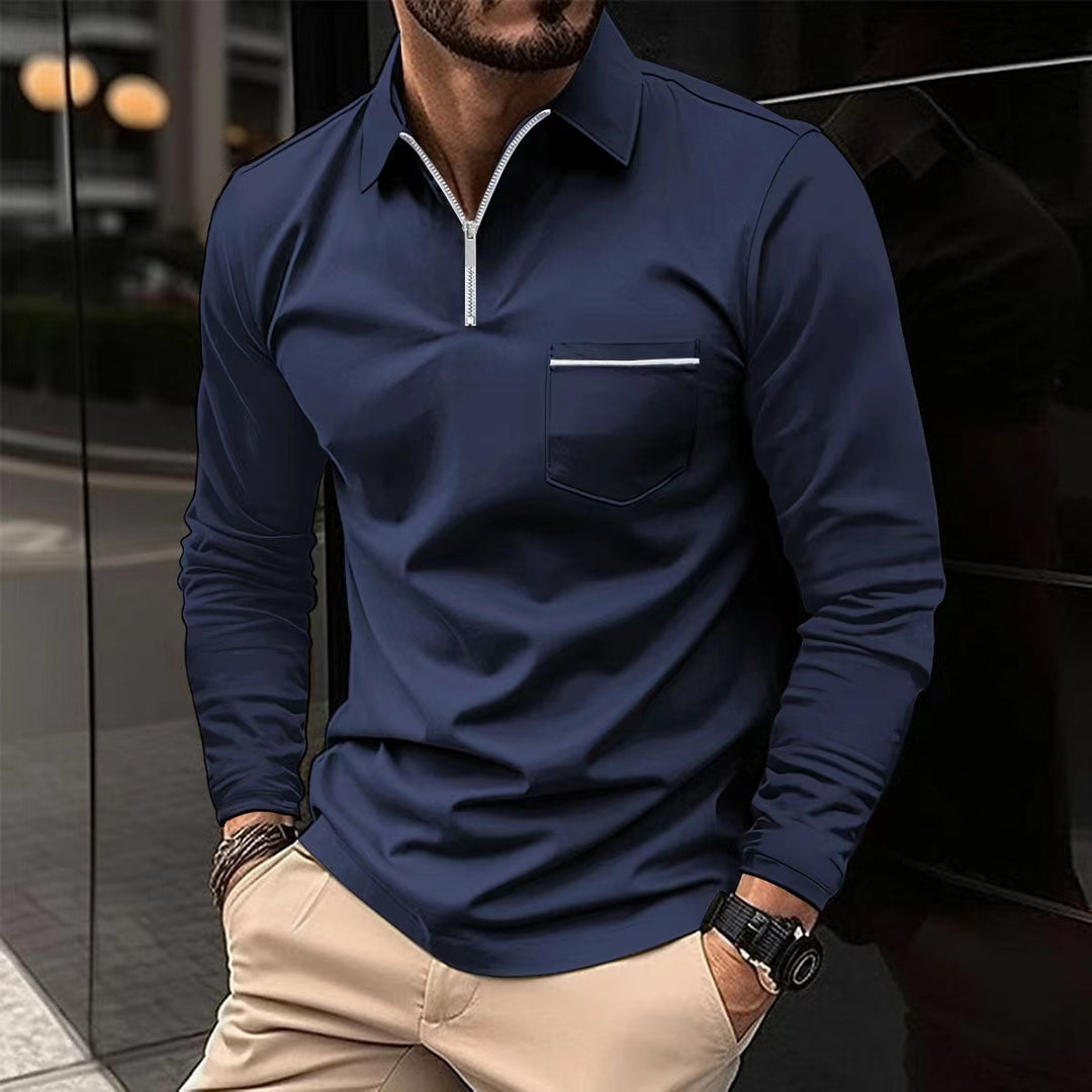 Herren Langarm-Hemd mit Reißverschluss und Brusttasche R&B