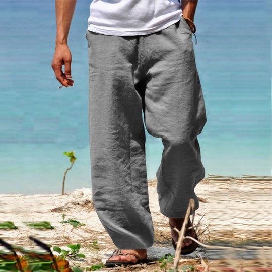 Herren nan lässige Strandhose im Palazzoschnitt aus atmungsaktivem Leinen-Baumwollmix mit Komfortbund R&B