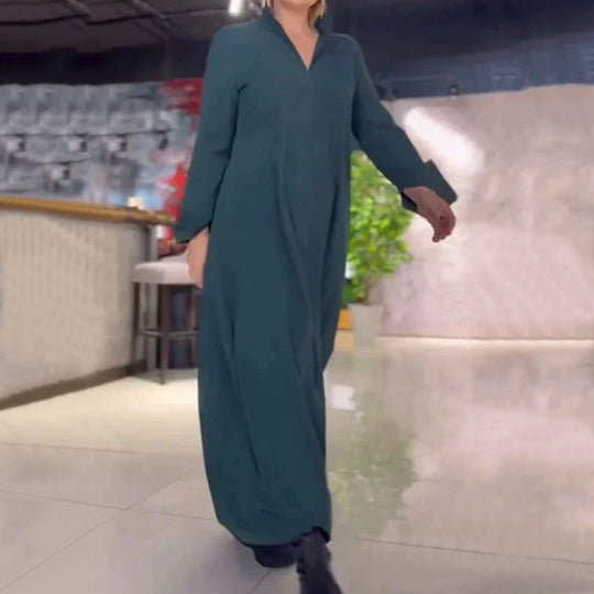 Damen Langarm-Kleid mit praktischen Einschubtaschen und elegantem Stehkragen R&B