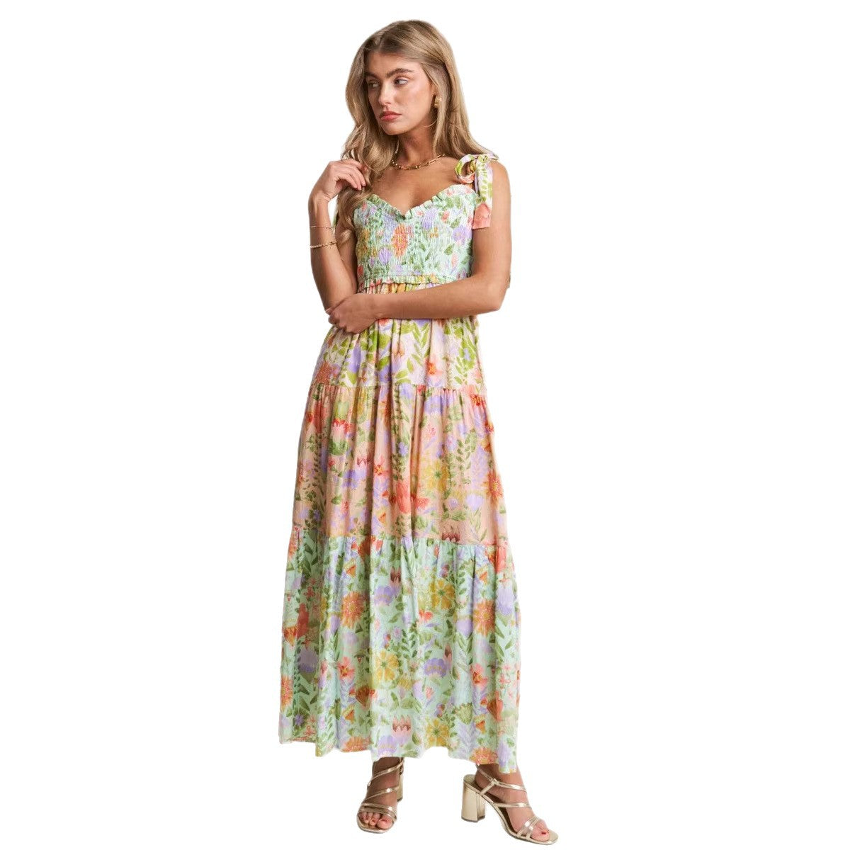 Damen Kleid mit verspieltem Floral-Design und Rüschenärmeln R&B