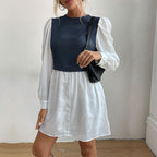 Damen modisches Hemdkleid mit eleganten Puffärmeln und knöpfbarem Vorderteil R&B
