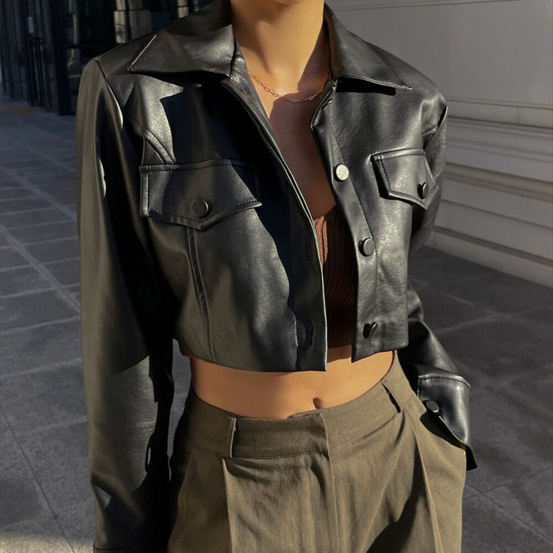 Damen Modische Cropped jacke mit Brusttaschen R&B