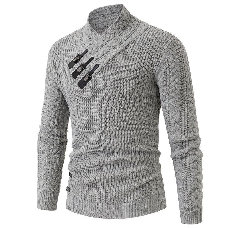 Herren Strickpullover mit hohem Kragen und dekorativen Knöpfen