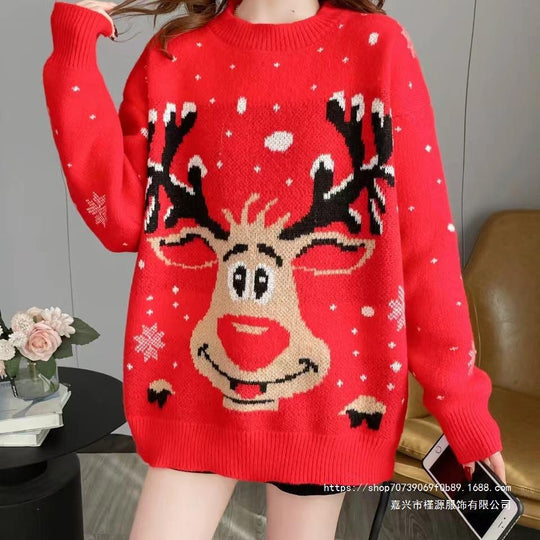 Damen Weihnachts-Pullover mit einzigartigem Rentier-Motiv R&B
