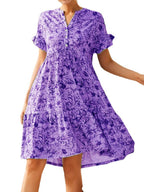 Damen lässiges Blumenkleid mit Knopfleiste und Rüschendetails R&B