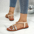 Damen modische Zehentrenner-Sandalen mit geflochtenem Riemendesign und glamourösen Details R&B