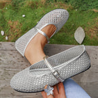 Damen Elegante Ballerinas mit modischem Netzdesign und dekorativer Schnallen-Applikation R&B