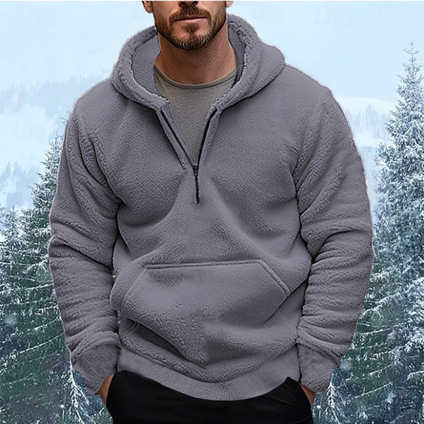 Herren Kuscheliger Fleece-Hoodie mit halblangem Reißverschluss R&B