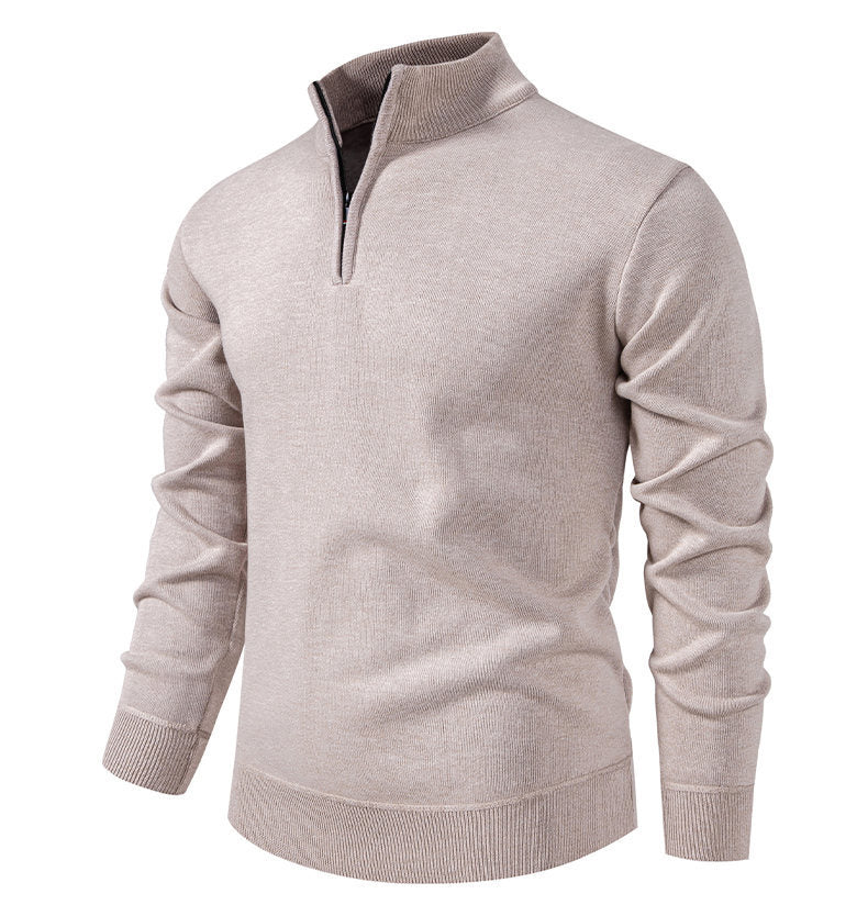 Herren feiner Strickpullover mit kurzem Reißverschluss und hohem Kragen R&B