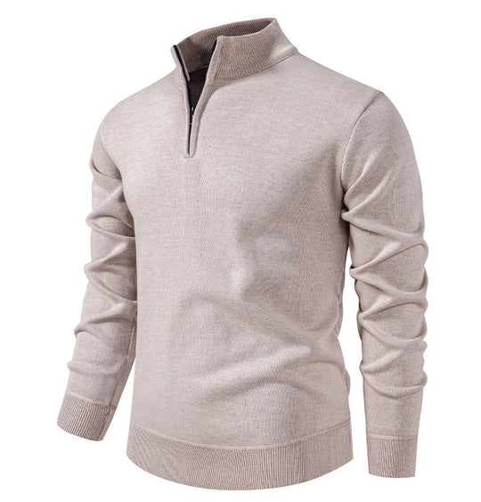 Herren feiner Strickpullover mit kurzem Reißverschluss und hohem Kragen R&B