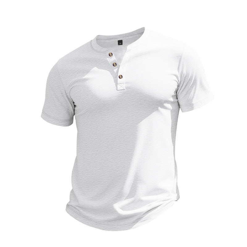 Herren Kurzarm-Henley-T-Shirt aus weicher Baumwolle mit dekorativer Knopfleiste R&B
