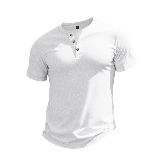 Herren Kurzarm-Henley-T-Shirt aus weicher Baumwolle mit dekorativer Knopfleiste R&B