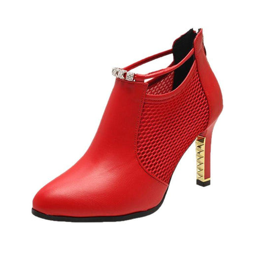 Damen stilvolle Ankle Boots mit Netzdetail und goldener Applikation R&B