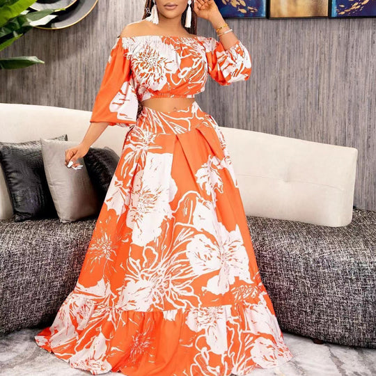 Damen Maxikleid mit überschnittenen Ärmeln und weitem Rock R&B