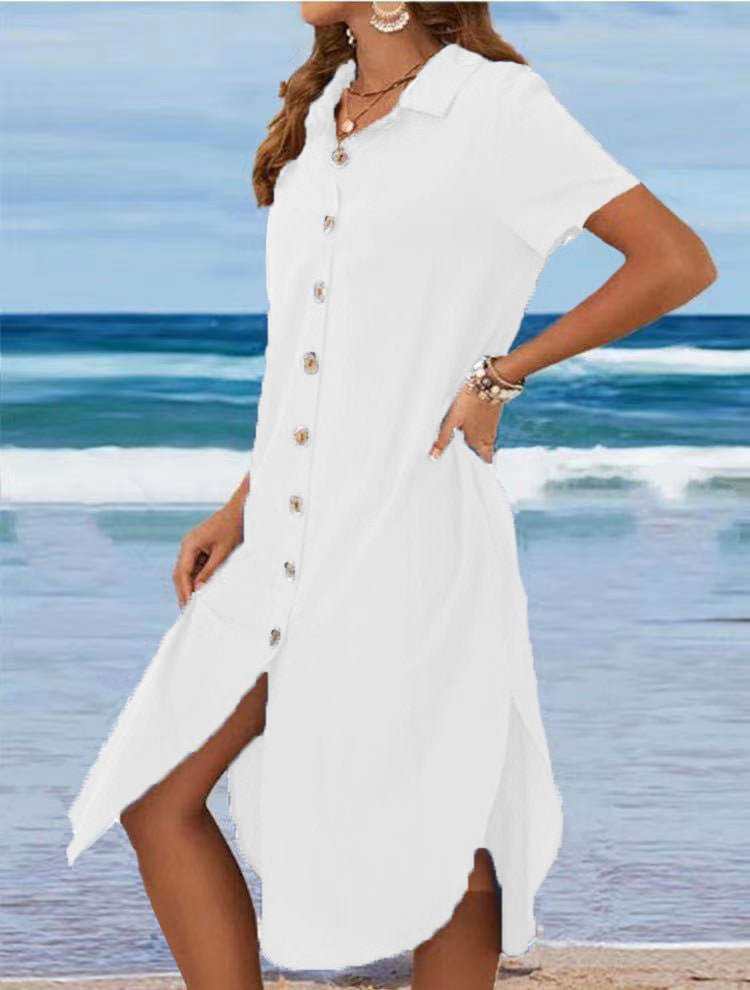 Damen Hemdblusenkleid mit Knopfdetail und schwingendem Saum R&B
