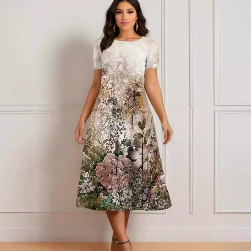 Damen Elegantes Maxikleid mit floralem Design und zartem Rundhalsausschnitt R&B