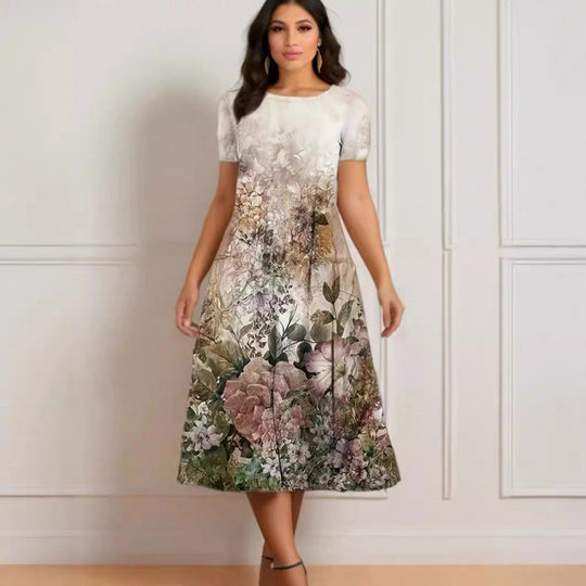 Damen Elegantes Maxikleid mit floralem Design und zartem Rundhalsausschnitt R&B