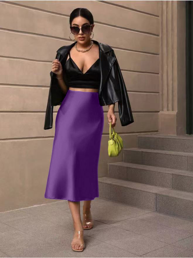 Damen Satin Rock mit schwingendem Saum und elegantem Schnitt R&B