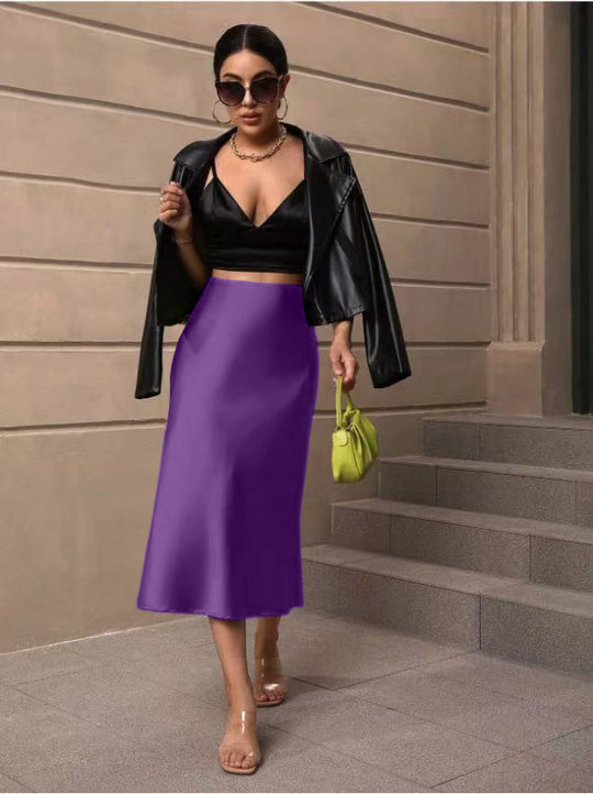 Damen Satin Rock mit schwingendem Saum und elegantem Schnitt R&B