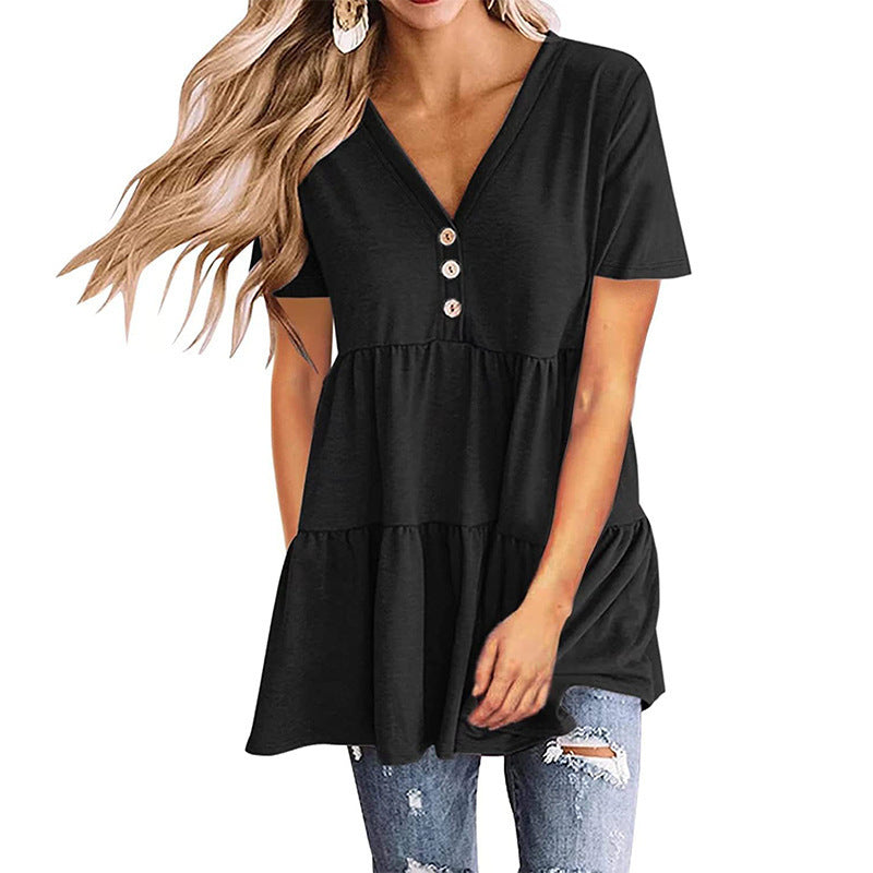 Damen Tunika-Top mit V-Ausschnitt und knöpfbarem Design R&B