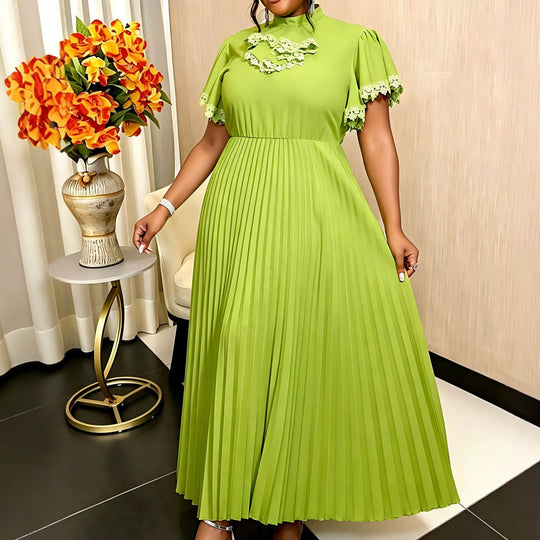 Damen Elegantes Maxi-Kleid mit Plisseefalten und Rüschendetails R&B
