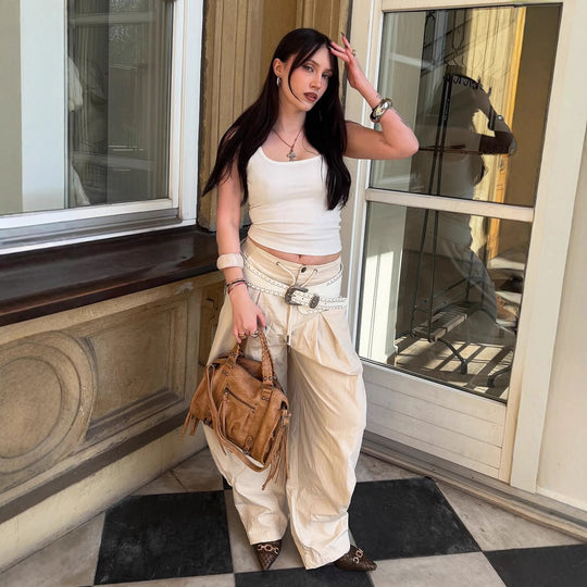 Damen weite stylistische Hose mit dekorativer Taillenbindung und Komfortschnitt R&B