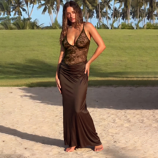 Damen Maxikleid mit Spitzenoberteil R&B