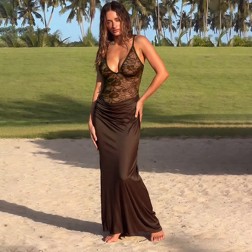 Damen Maxikleid mit Spitzenoberteil R&B
