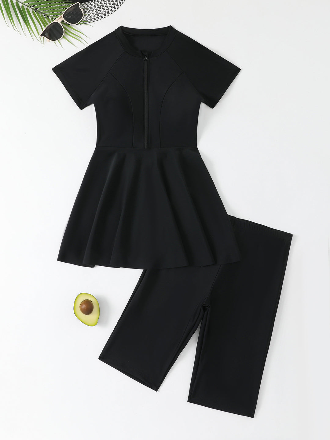 Damen Schwimmkleid mit Reißverschluss und passenden Shorts R&B