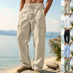 Herren nan entspannt geschnittene Strand-Cargohose aus Leinenblend mit elastischem Tunnelzug und zweifacher Klapptasche R&B