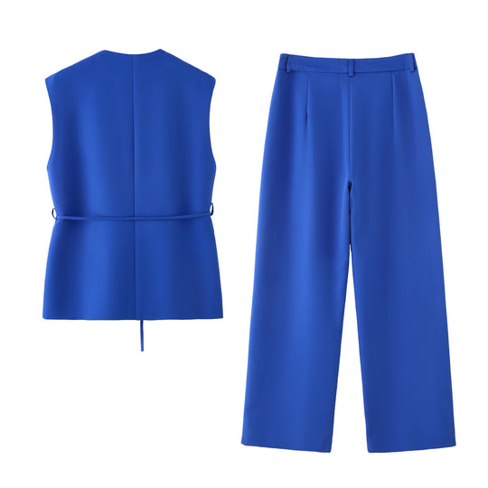 Damen elegantes Blazer- und Hosen-Ensemble mit modernem Gürtel R&B