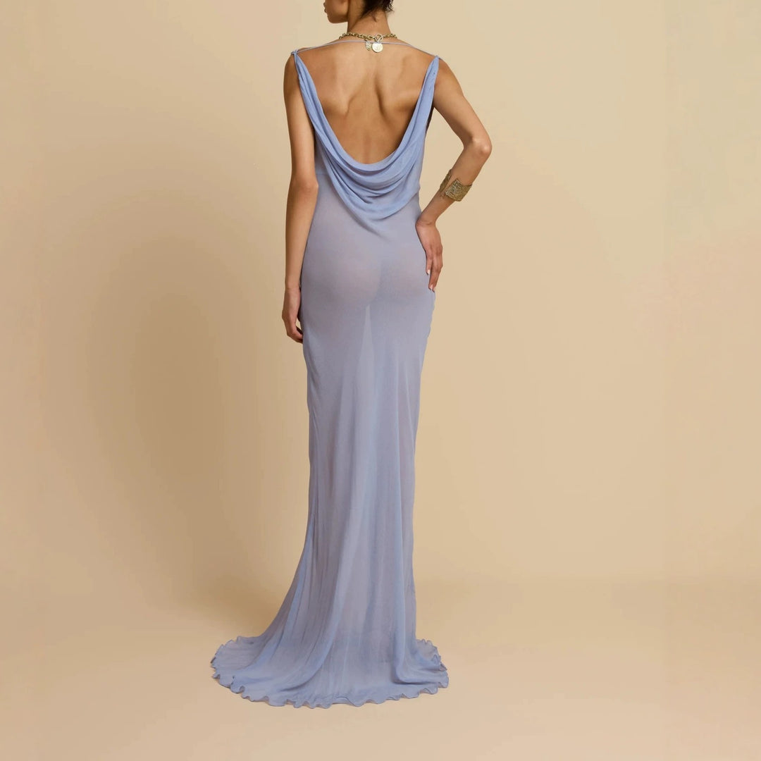 Damen Fließendes Maxikleid mit drapiertem Ausschnitt R&B