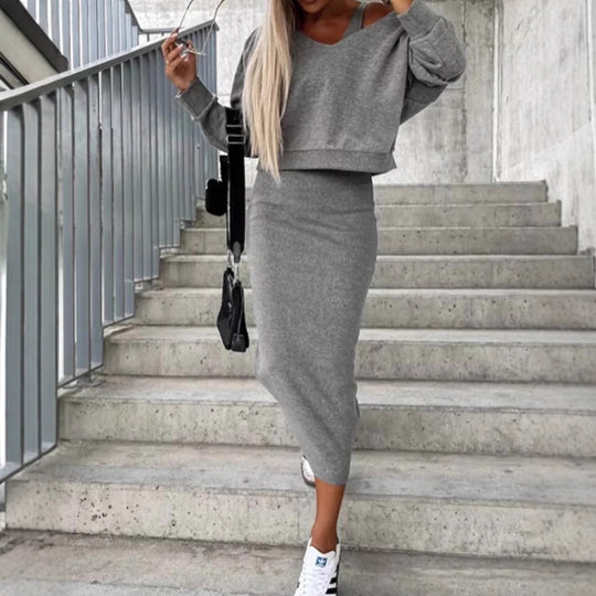Damen Maxikleid mit elegantem V-Ausschnitt und figurbetonendem Schnitt Heidi-Mode