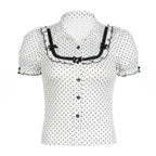 Damen Vintage Polka Dot Bluse mit Puffärmeln R&B