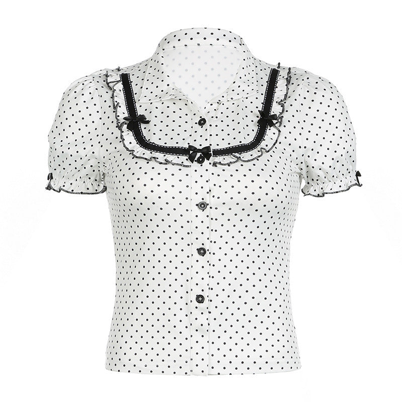 Damen Vintage Polka Dot Bluse mit Puffärmeln R&B