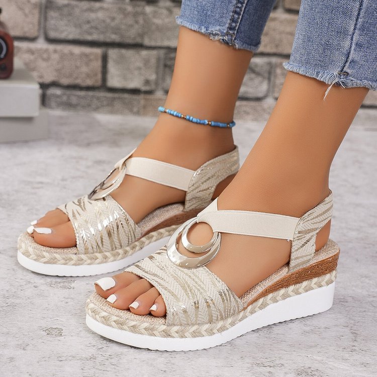 Damen Wedge-Sandalen mit dekorativem Riemen und modischem Akzent R&B
