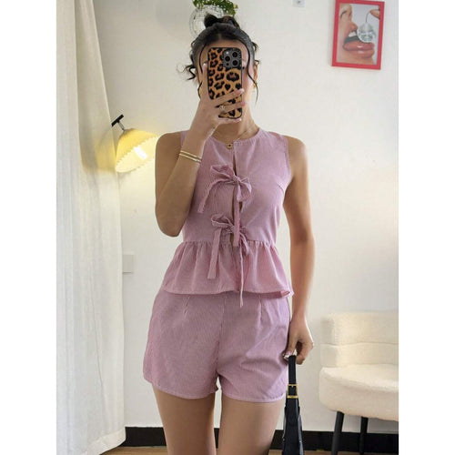 Damen Sommerliches Zweiteiliges Set mit Rüschendetails und verziertem Oberteil R&B