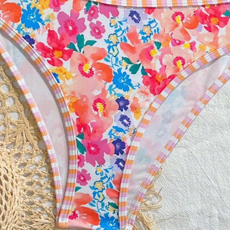 Damen Triangel-Bikini-Set mit floralem Muster und verspieltem Design R&B